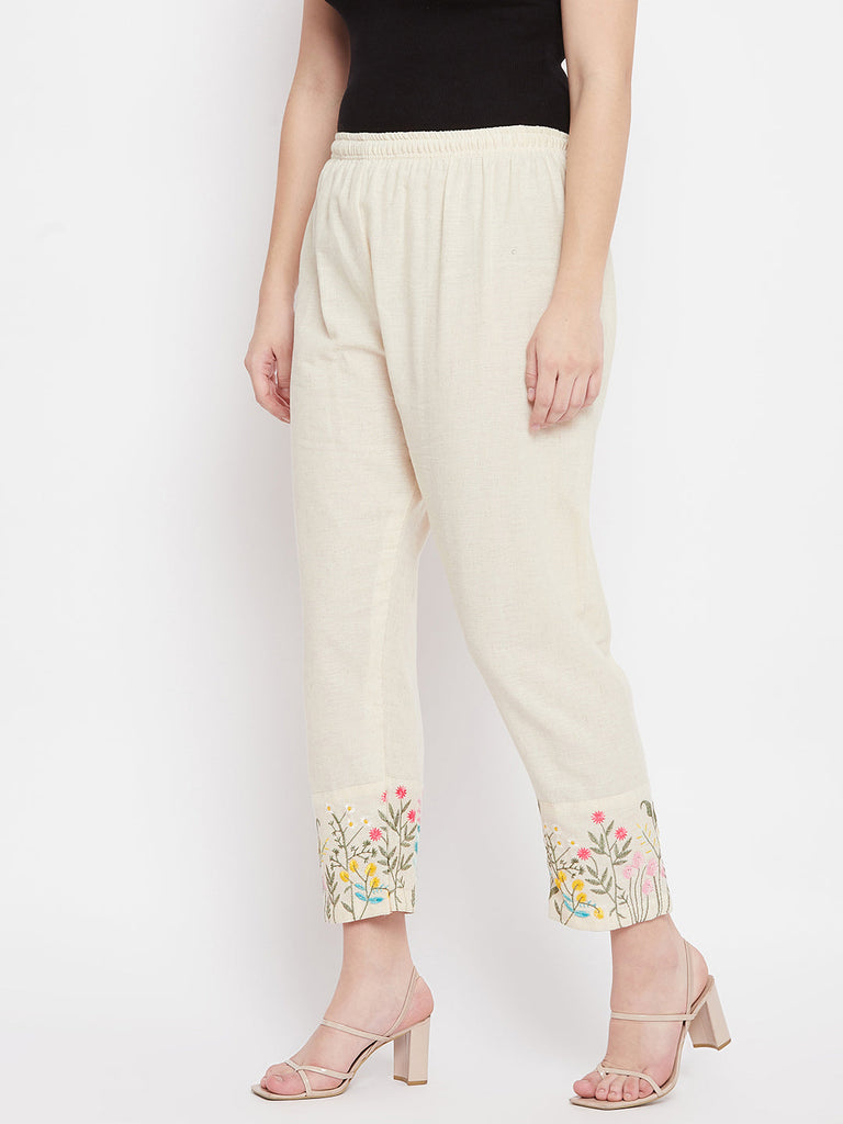 Women's Beige Embroidered Palazzo