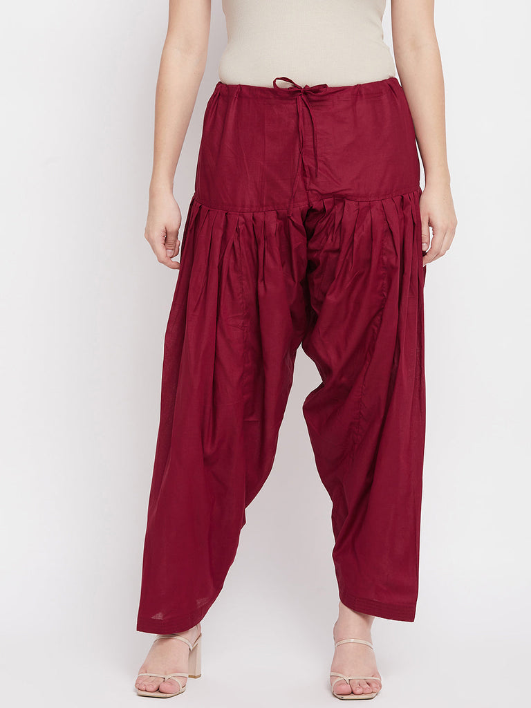 Women's Maroon Solid Cotton Salwar