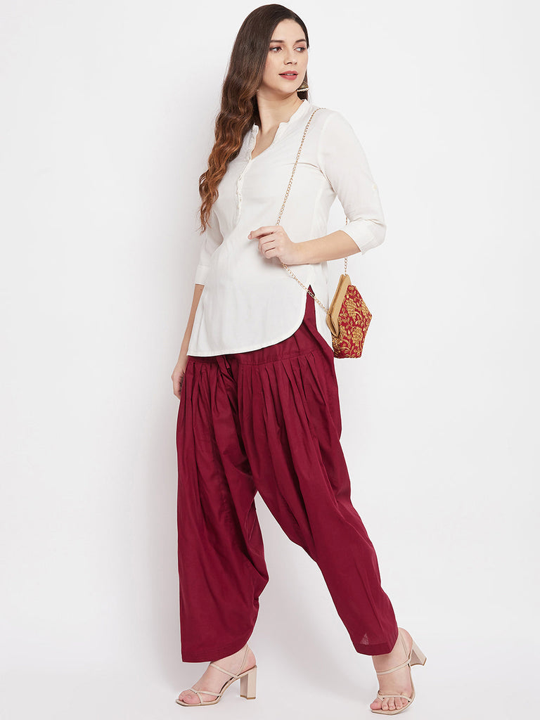 Women's Maroon Solid Cotton Salwar