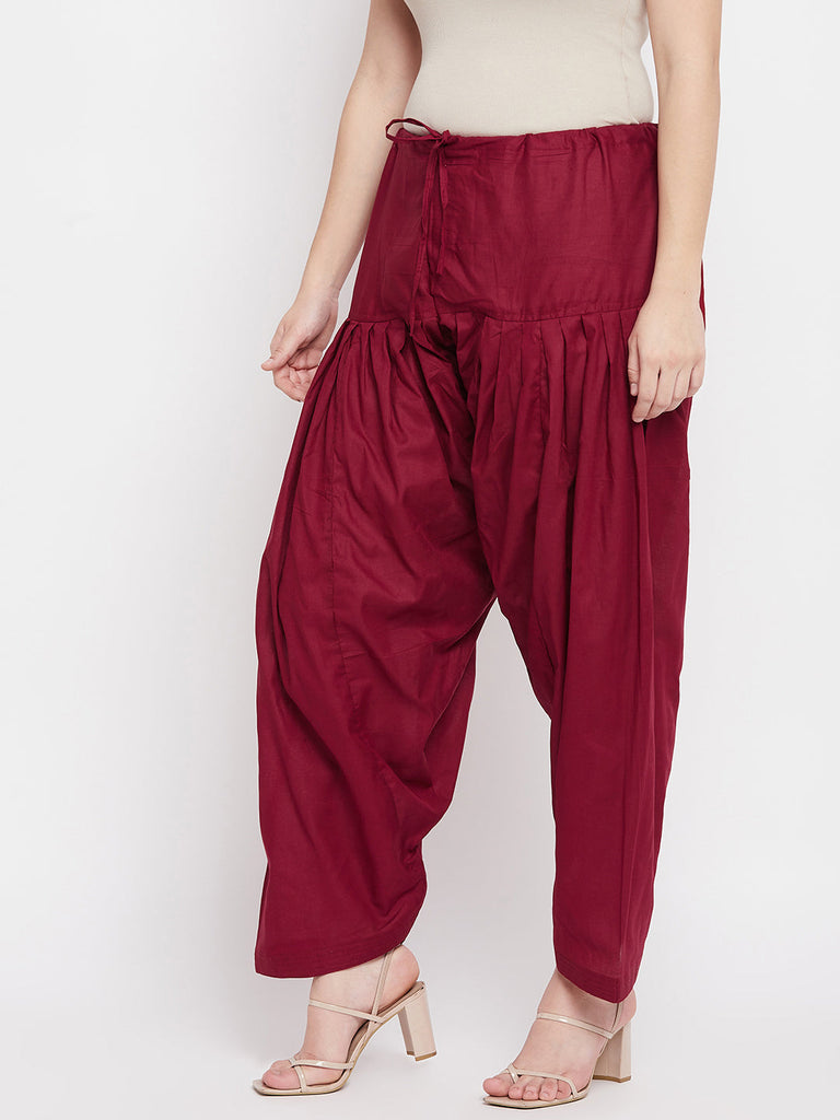 Women's Maroon Solid Cotton Salwar
