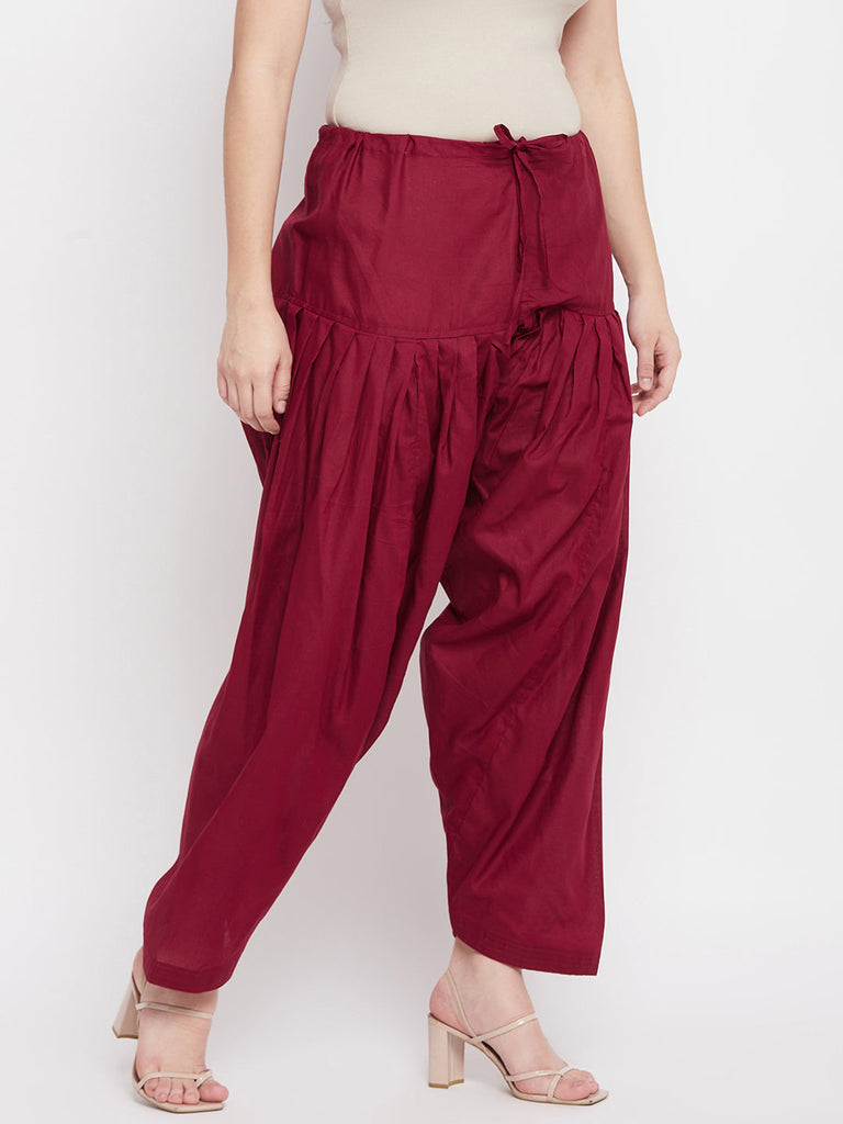 Women's Maroon Solid Cotton Salwar
