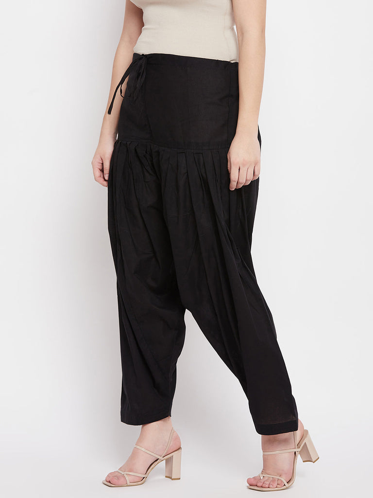Women's Black Solid Cotton Salwar