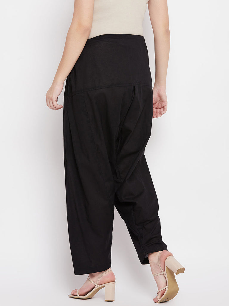 Women's Black Solid Cotton Salwar