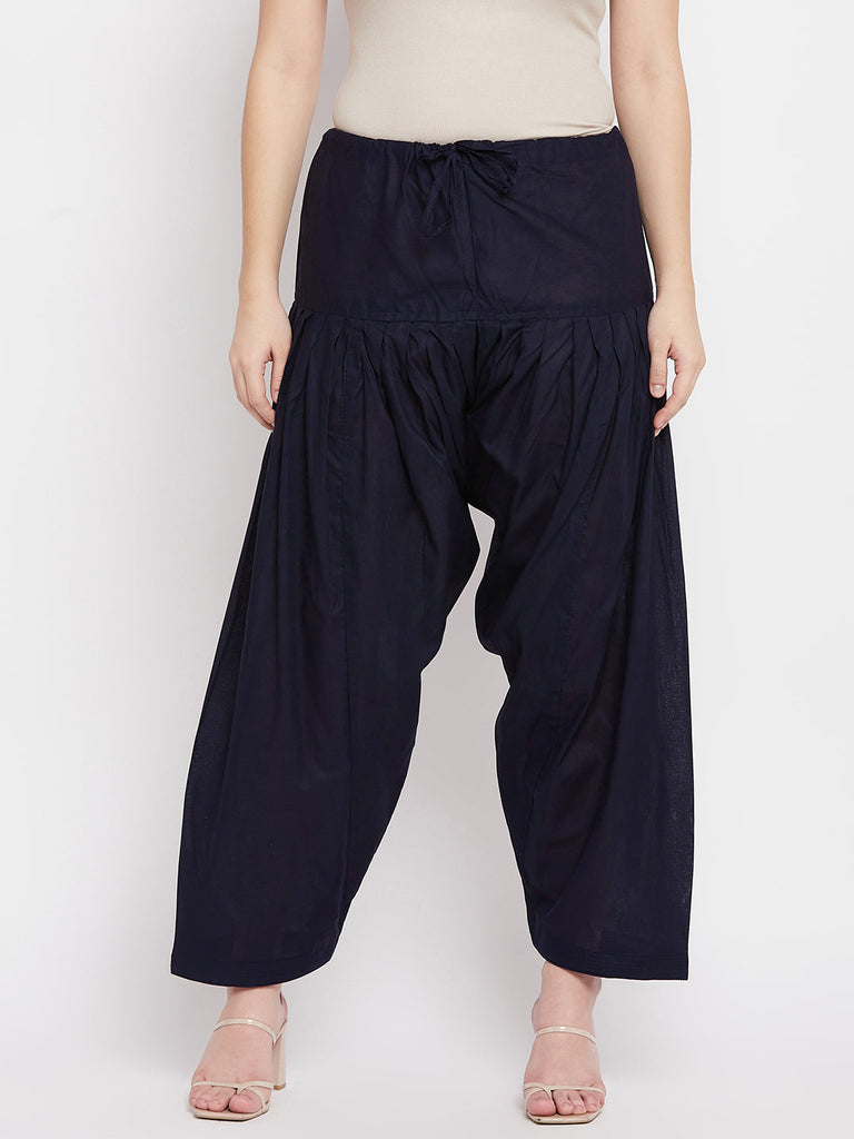 Women's Navy Blue Solid Cotton Salwar
