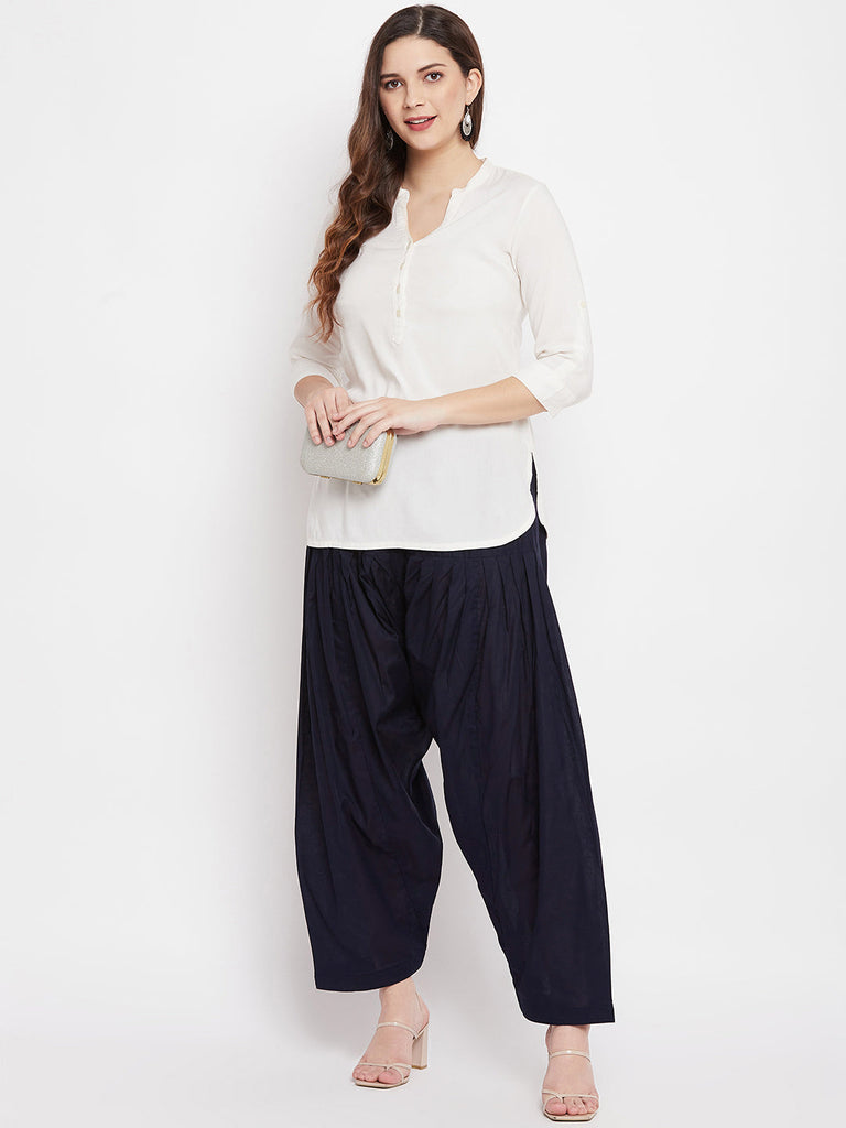 Women's Navy Blue Solid Cotton Salwar