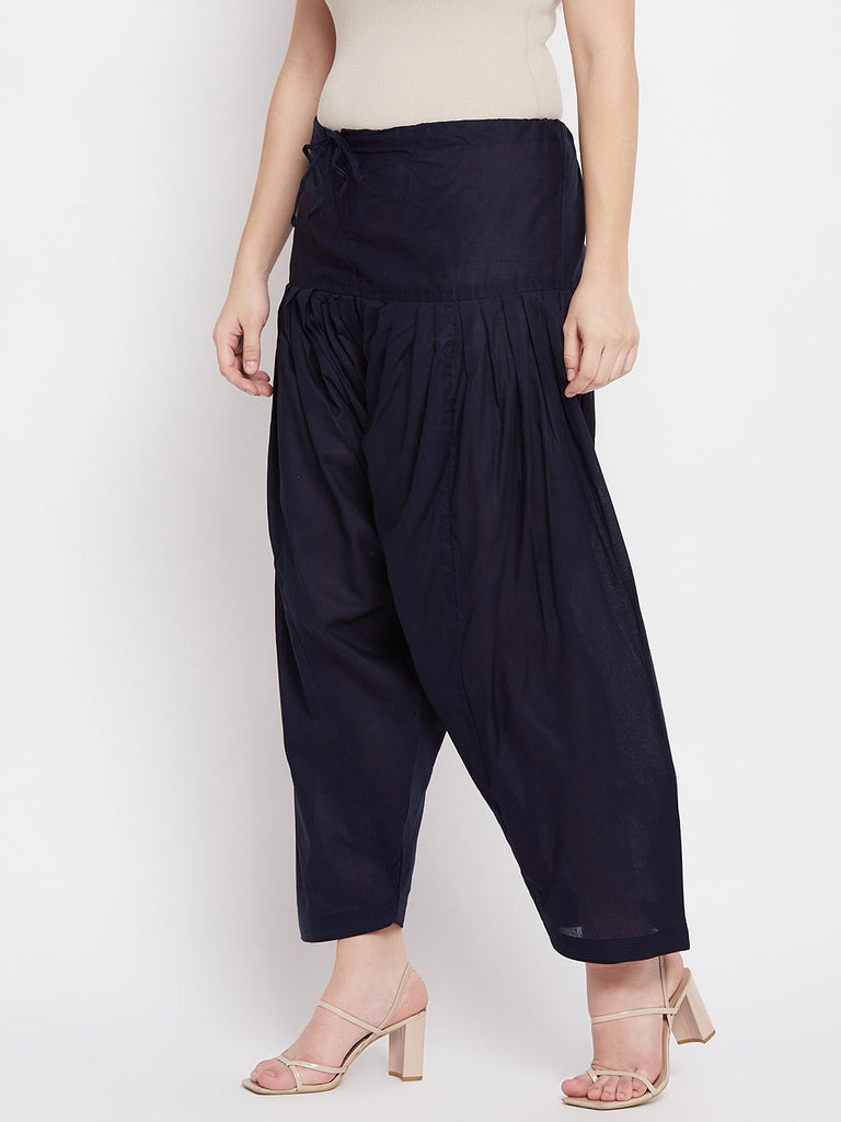Women's Navy Blue Solid Cotton Salwar