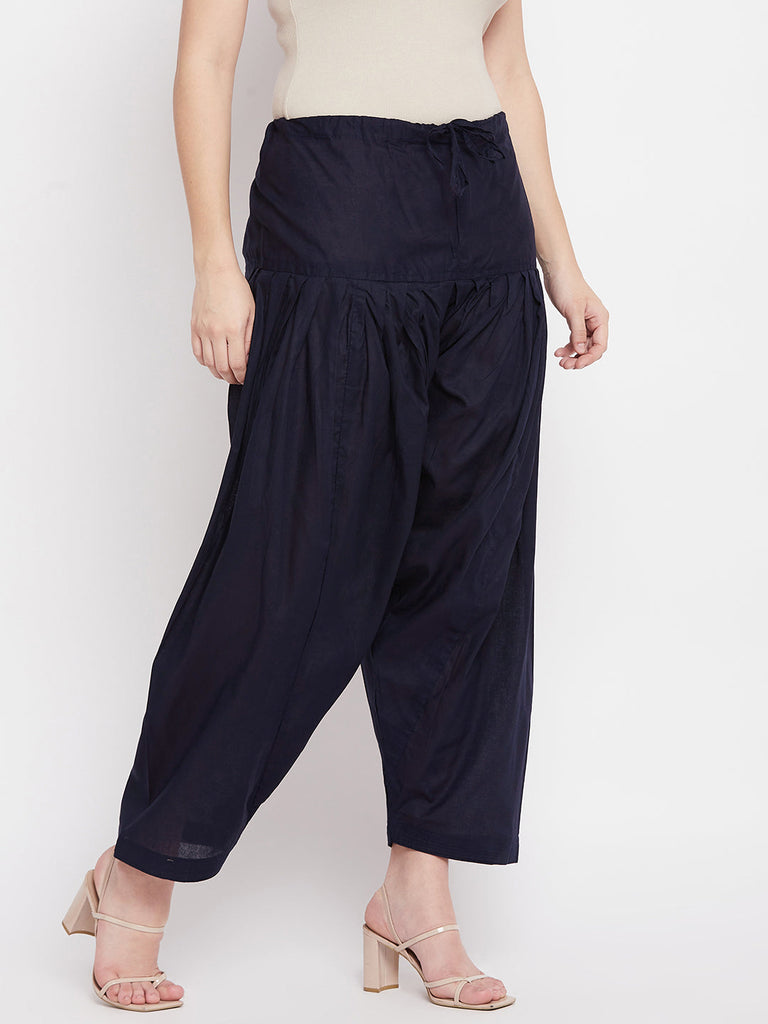 Women's Navy Blue Solid Cotton Salwar