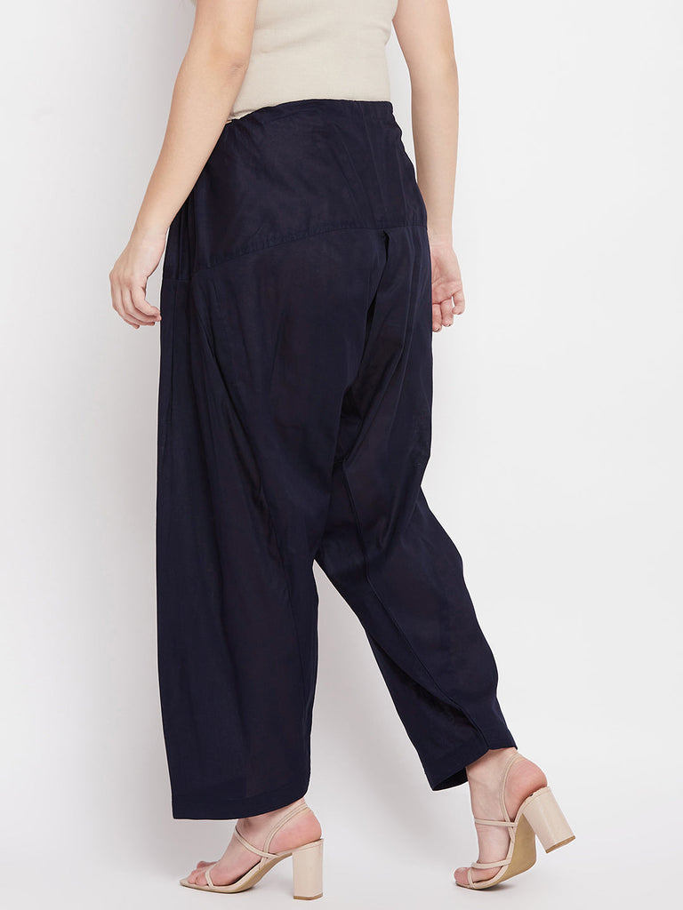 Women's Navy Blue Solid Cotton Salwar