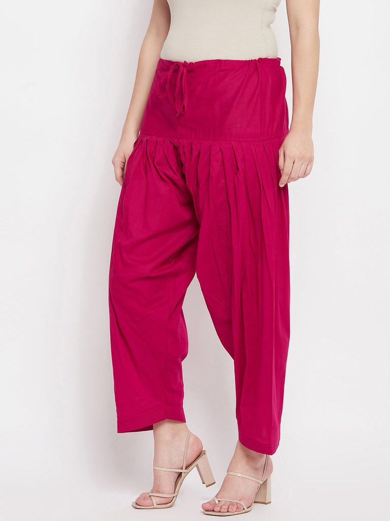 Women's Magenta Solid Cotton Salwar