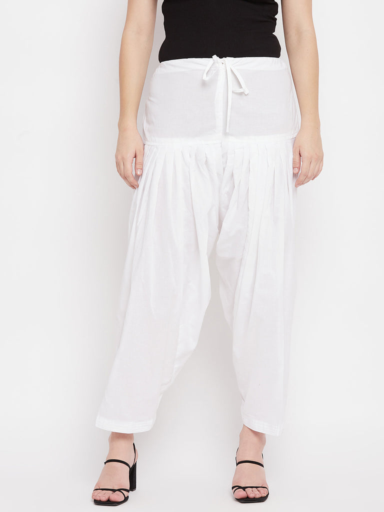 Women's White Solid Cotton Salwar