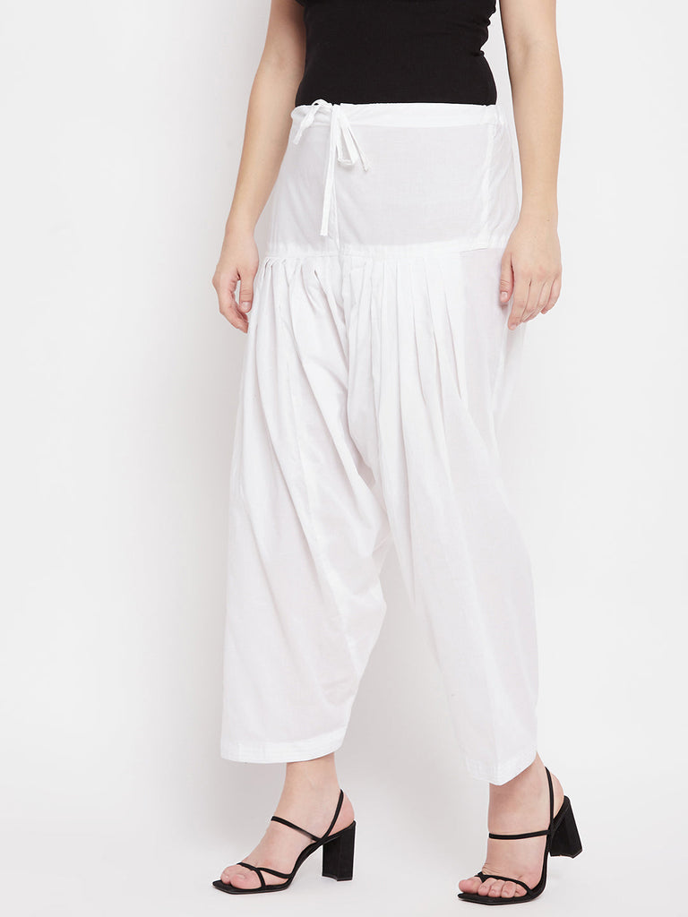Women's White Solid Cotton Salwar