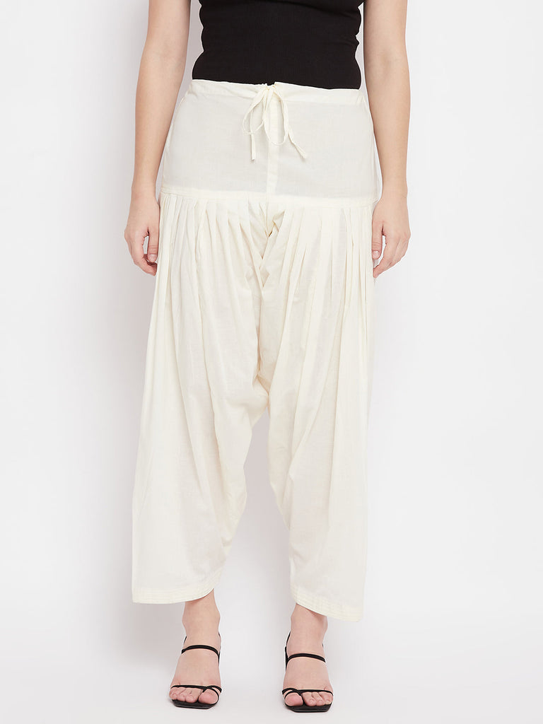 Women's Cream Solid Cotton Salwar