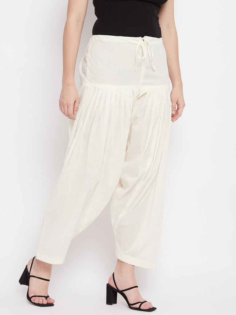 Women's Cream Solid Cotton Salwar
