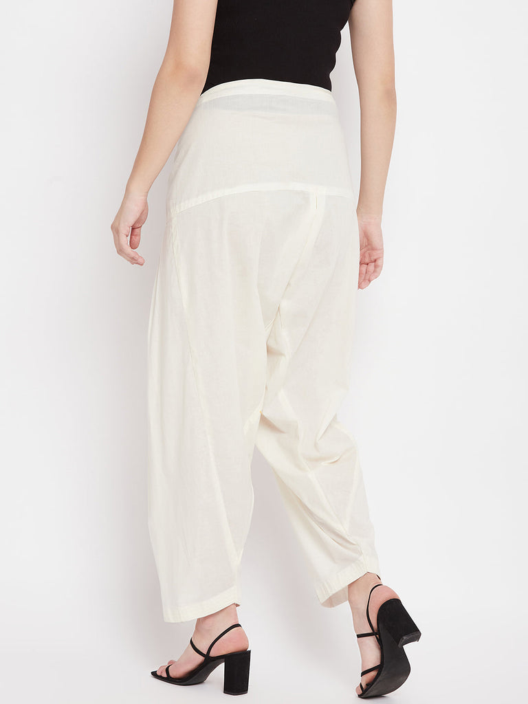 Women's Cream Solid Cotton Salwar