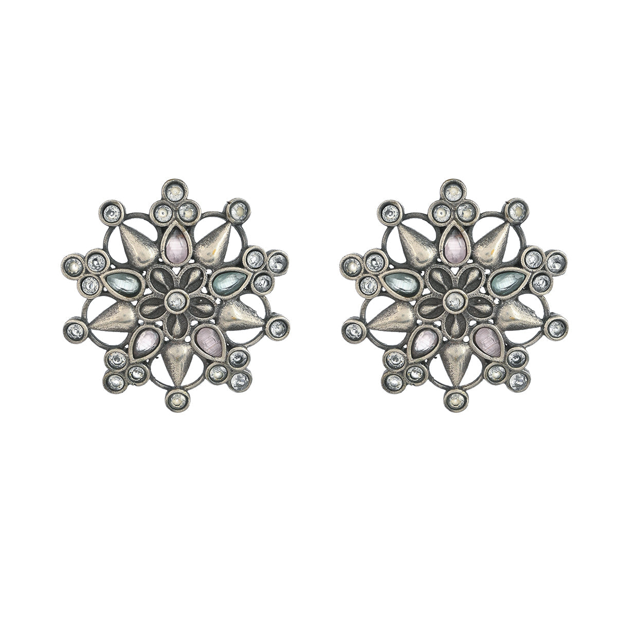 Women's Antique Elegance Mandala Inspired Silver Plated Stud Earrings - Voylla