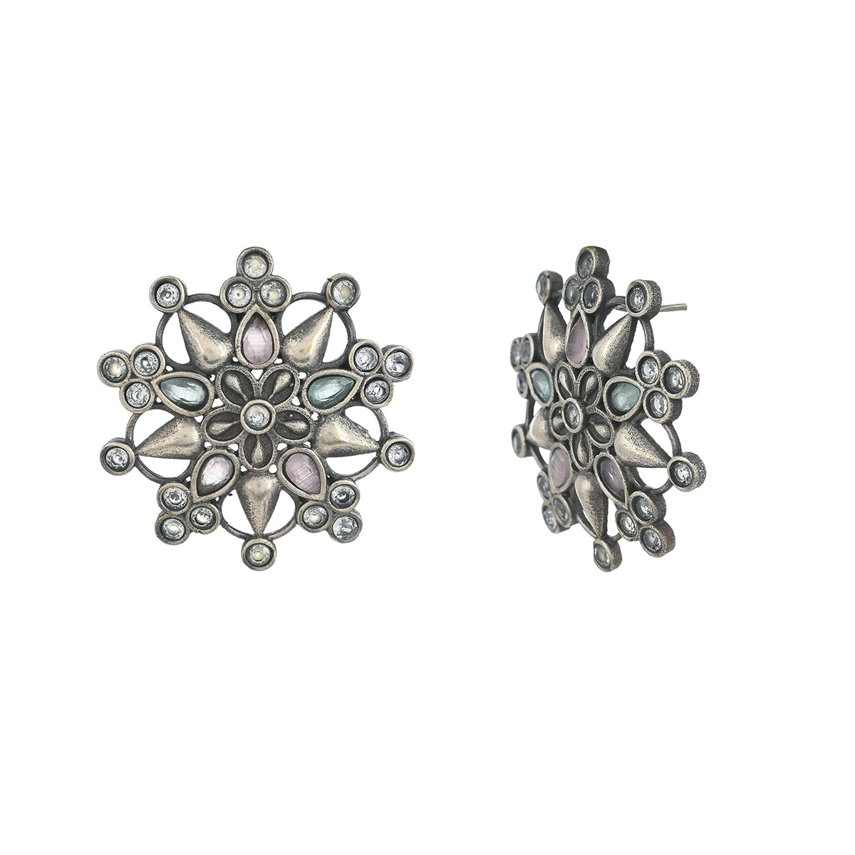 Women's Antique Elegance Mandala Inspired Silver Plated Stud Earrings - Voylla