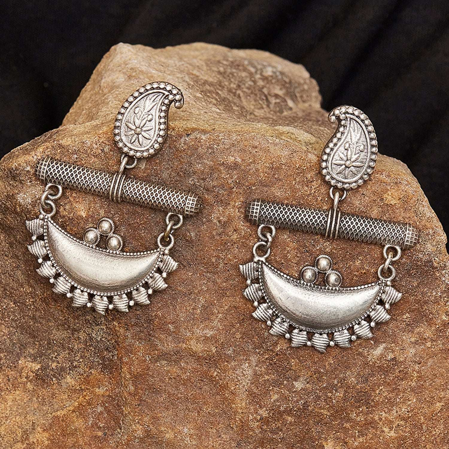 Women's Modern Antique Drop Oxidised Earrings - Voylla