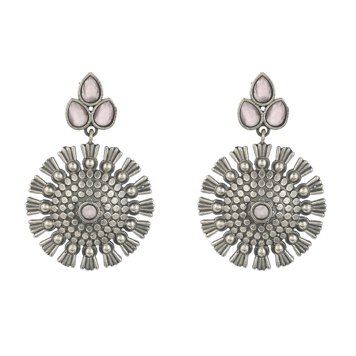 Women's Antique Elegance Tribal Inspired Brass Lightly Embellished Silver Plated Drop Earrings - Voylla