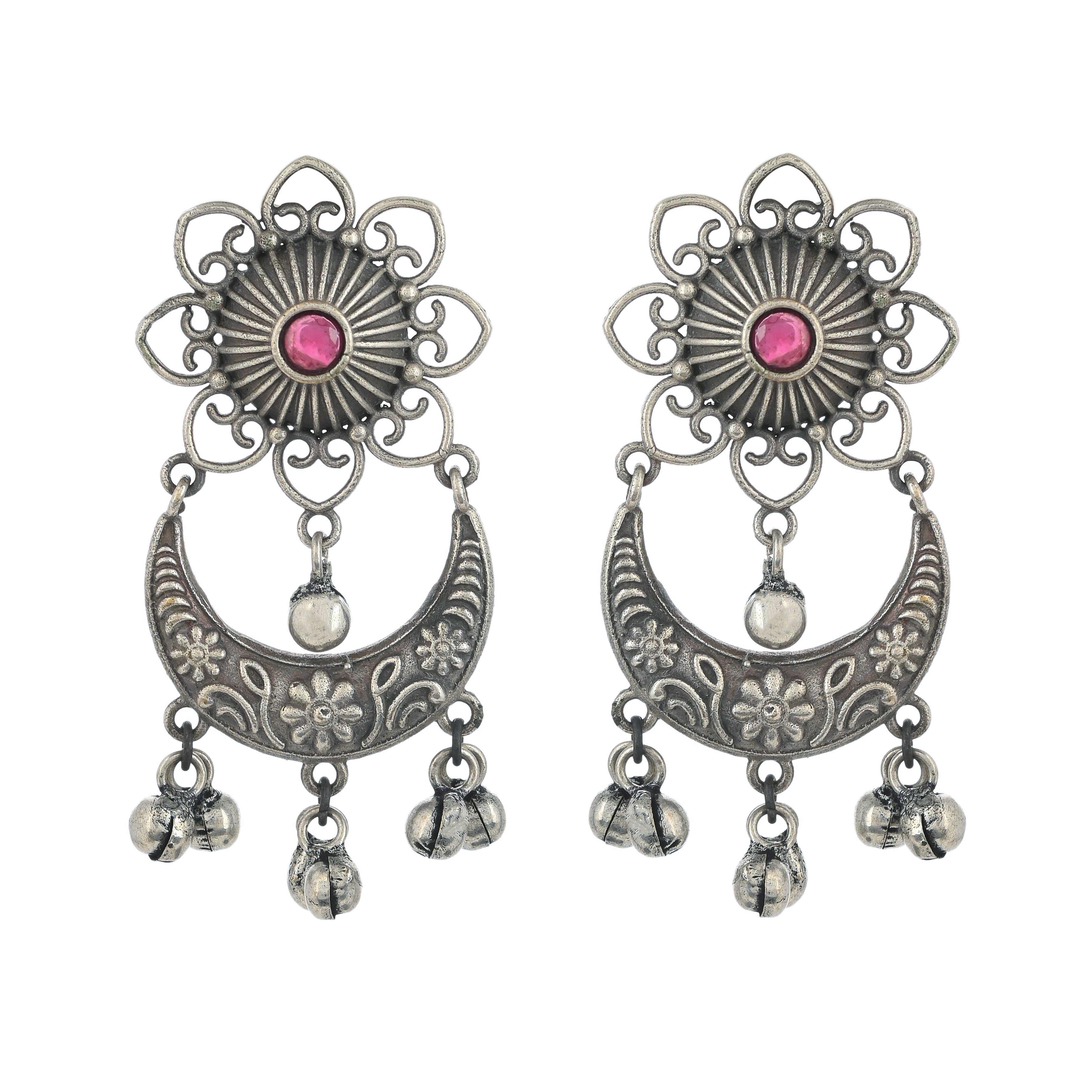 Women's Antique Elegance Faux Pearls Adorned Floral Silver Plated Brass Earrings - Voylla