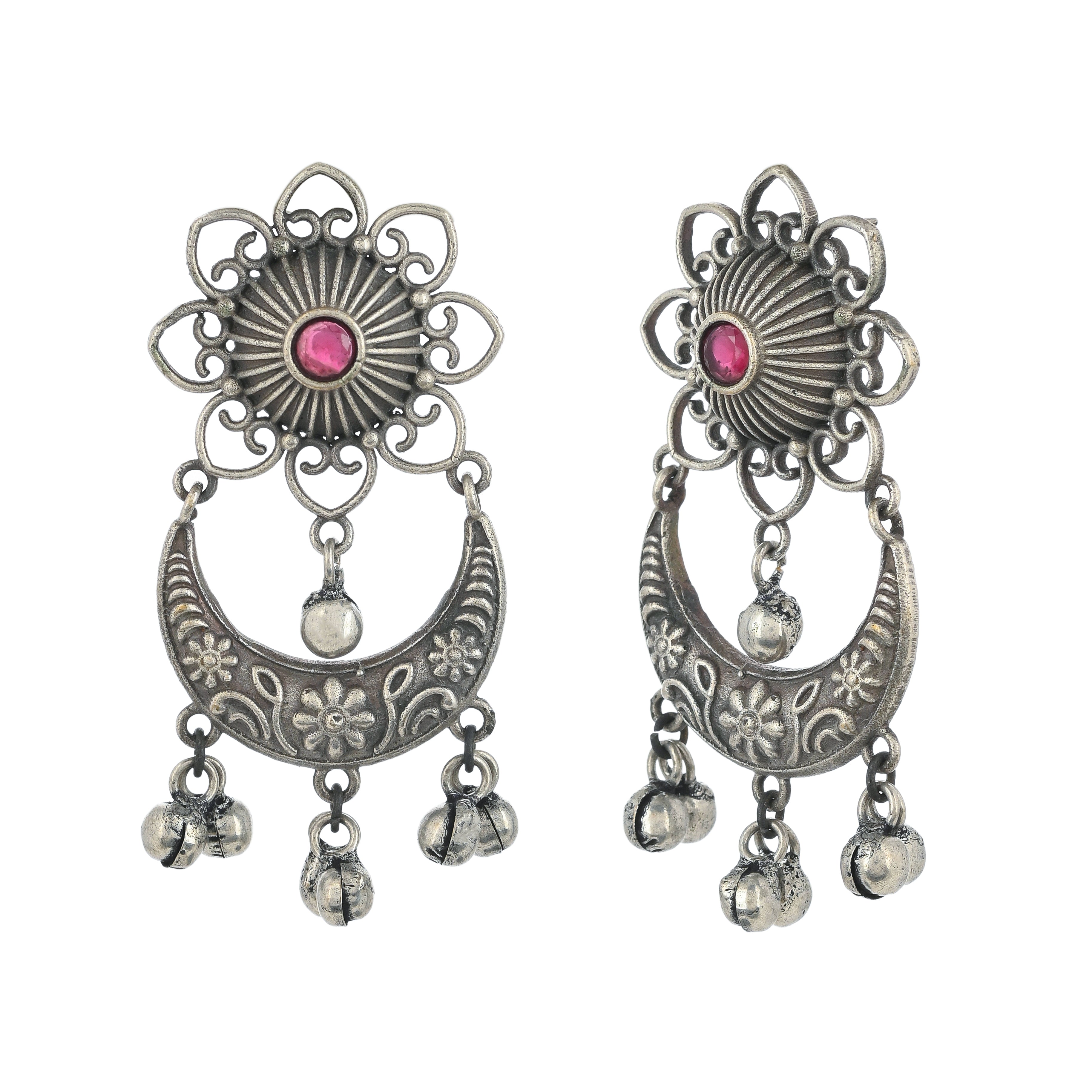 Women's Antique Elegance Faux Pearls Adorned Floral Silver Plated Brass Earrings - Voylla
