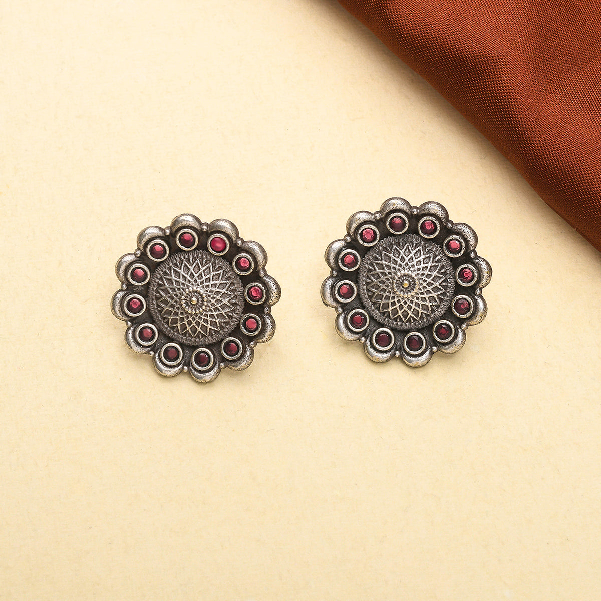 Women's Antique Elegance Lightly Embellished Mandala Design Brass Silver Plated Earrings - Voylla