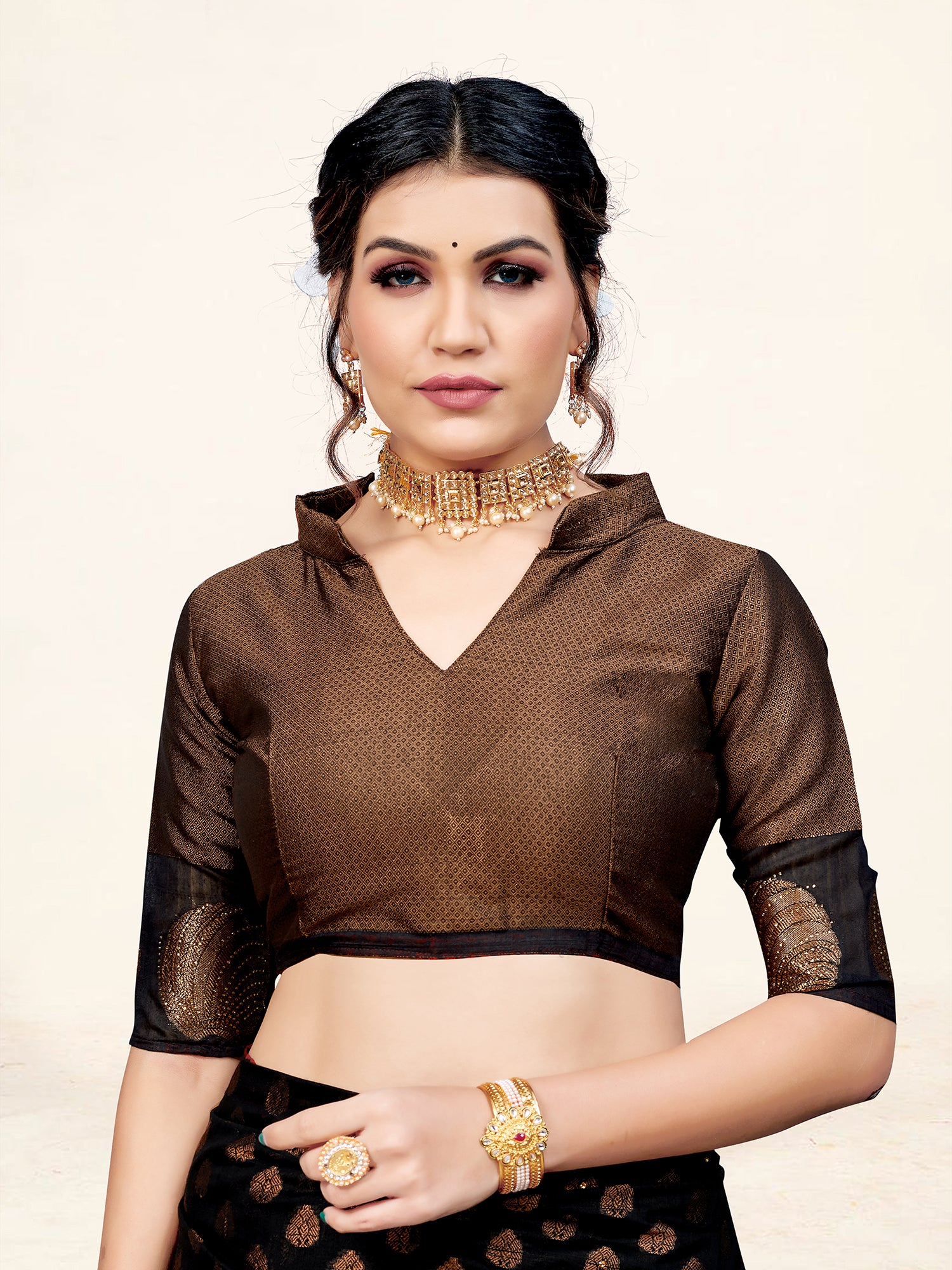 Women's Black Saree With Blouse Set - Sweet Smile
