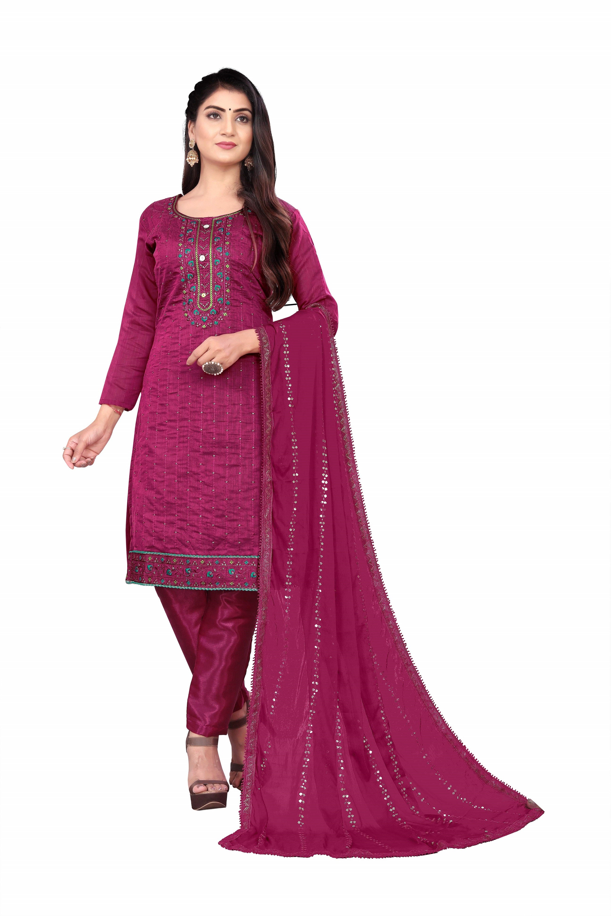 Women's Rani Colour Semi-Stitched Suit Sets - Dwija Fashion