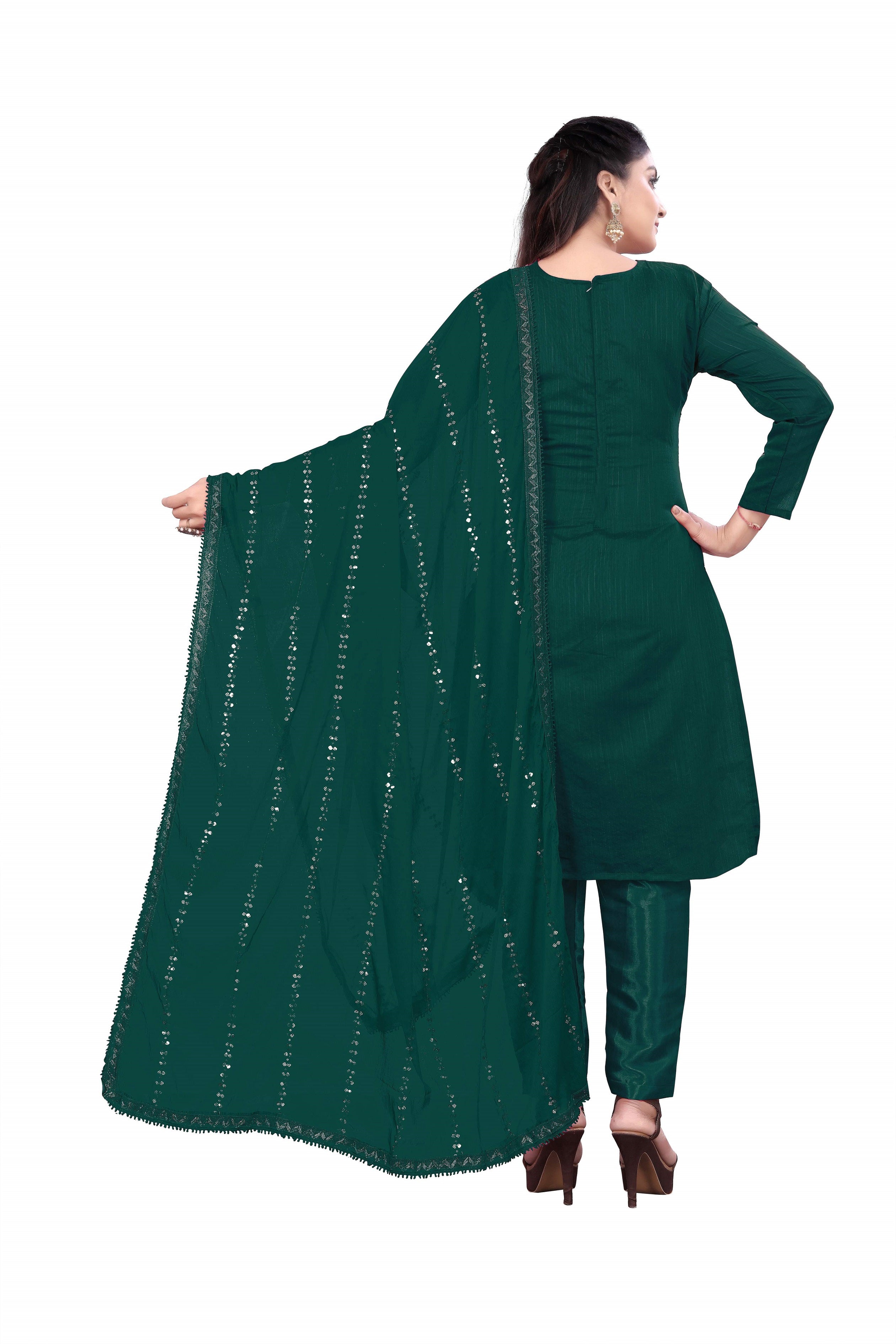 Women's Green Colour Semi-Stitched Suit Sets - Dwija Fashion