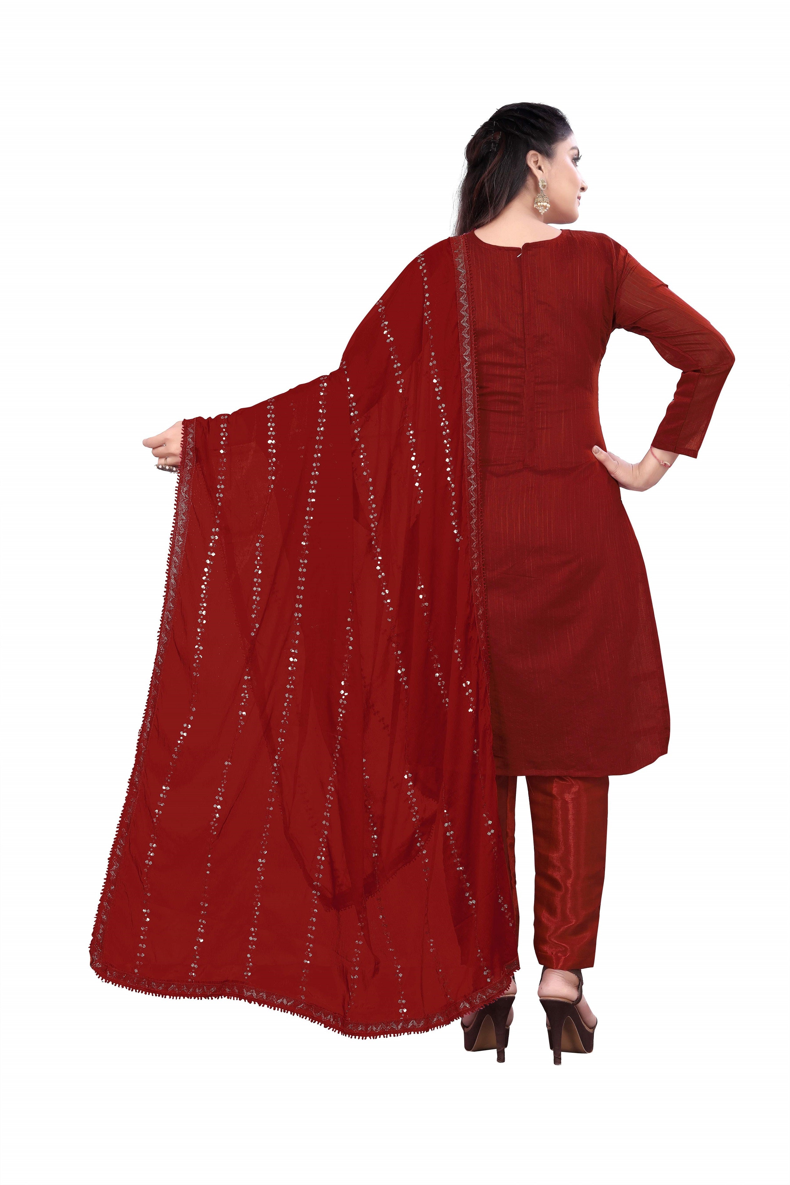 Women's Red Colour Semi-Stitched Suit Sets - Dwija Fashion