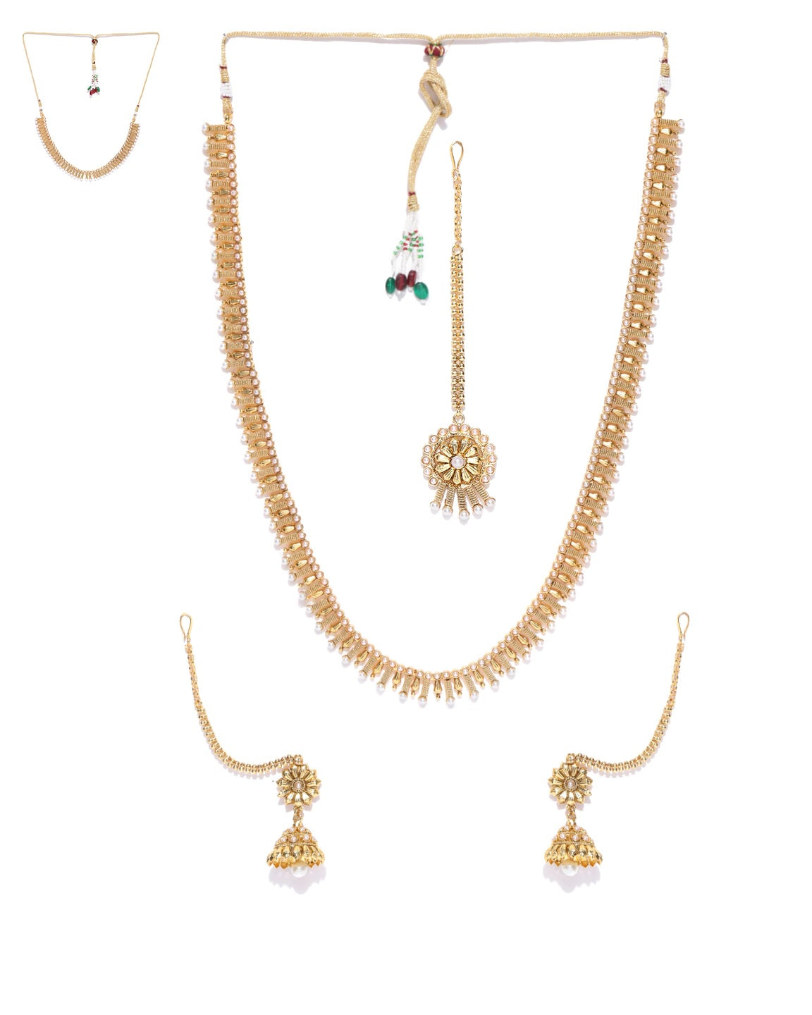 Women's  2 Gold-Plated Pearls Necklaces With Jhumki & Maangtika - Priyaasi