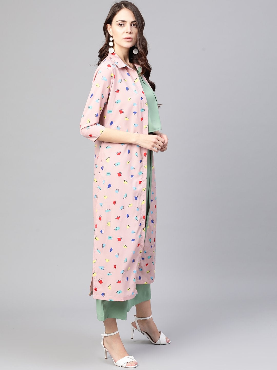 Women's Top With Pants And Printed Long Shrug - Pannkh