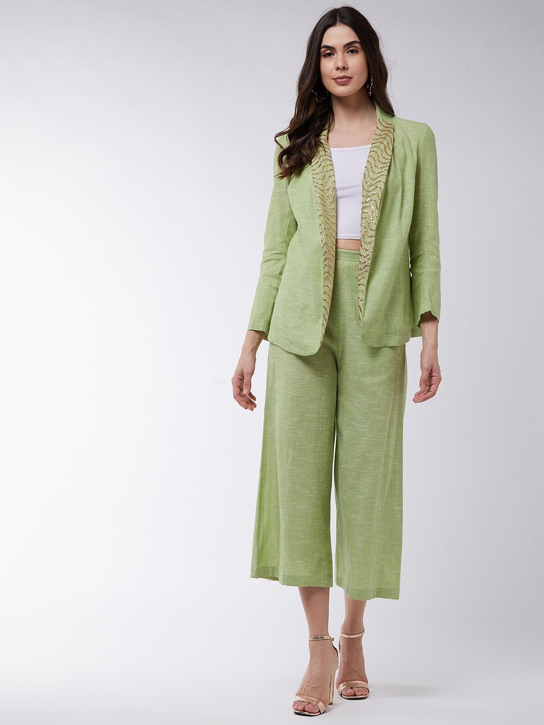 Women's Solid Pastel Blazer And Pant Set - Pannkh