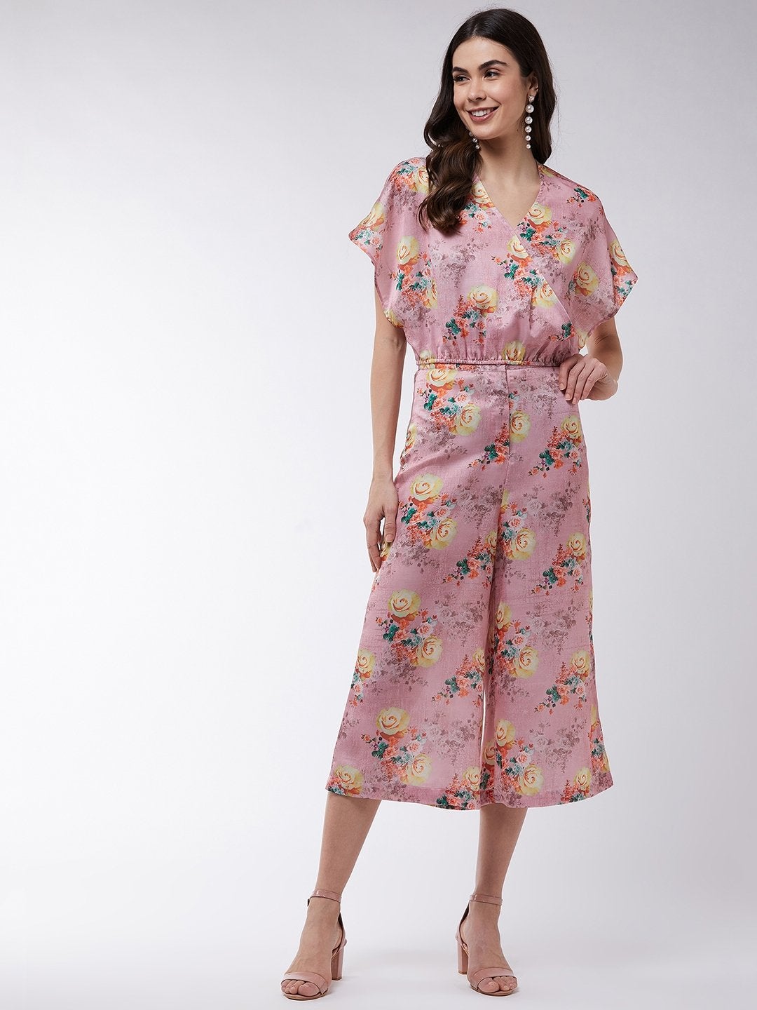 Women's Candy Inspired Floral Digital Printed Loose Top With High Waist Pants - Pannkh