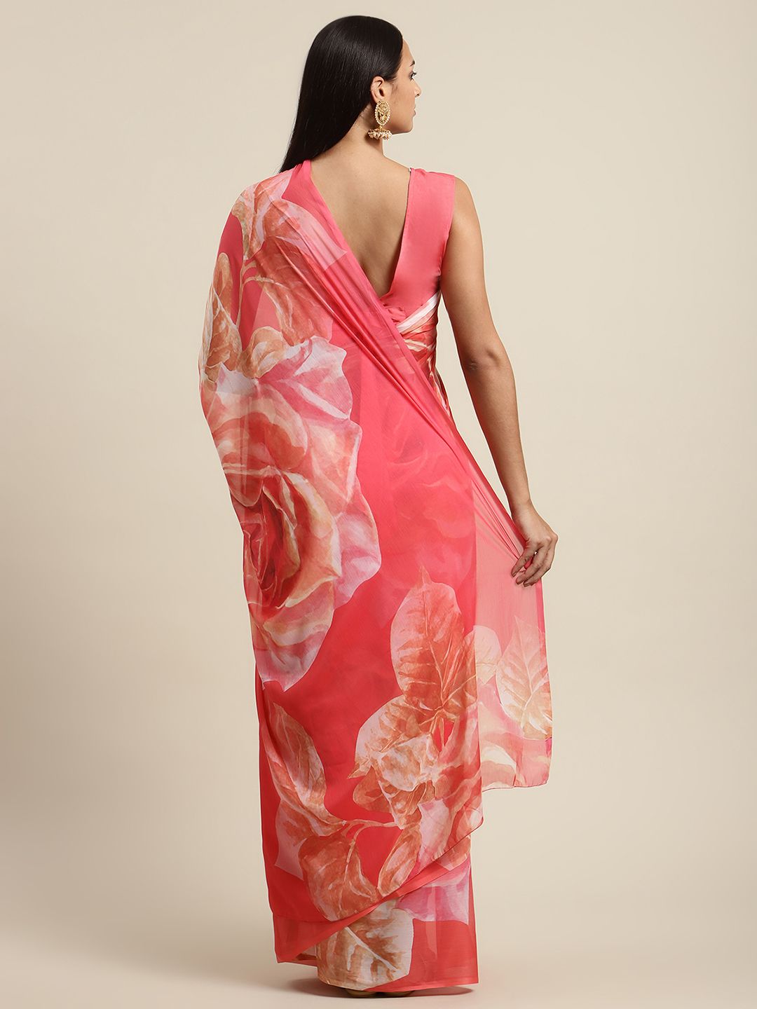 Women's Pink Colour Chiffon Digital Print Floral Saree - Ahalyaa
