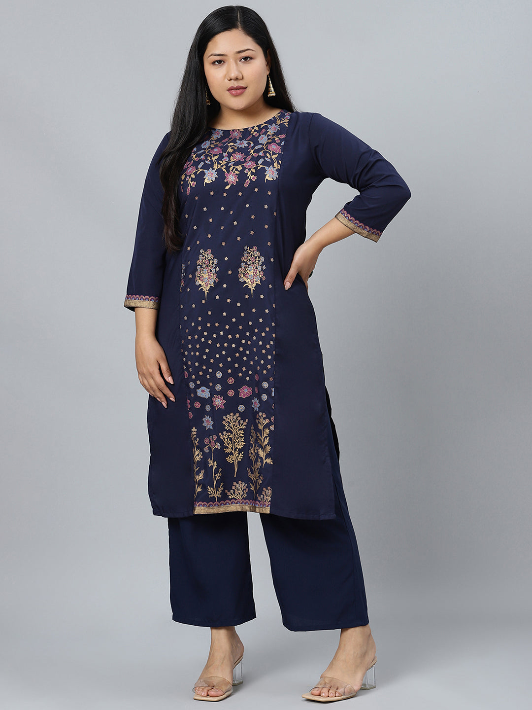 Blue kurti, red pant and dupatta with prints - Kurti Fashion