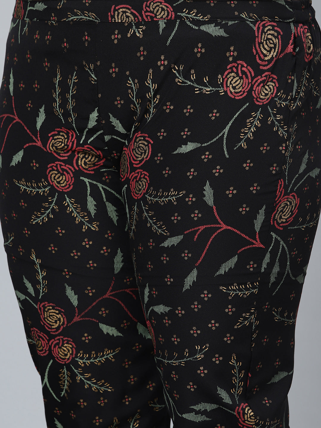 Women Black Crepe Printed Kurta with Pant Set  by Ziyaa (2 Pc Set)