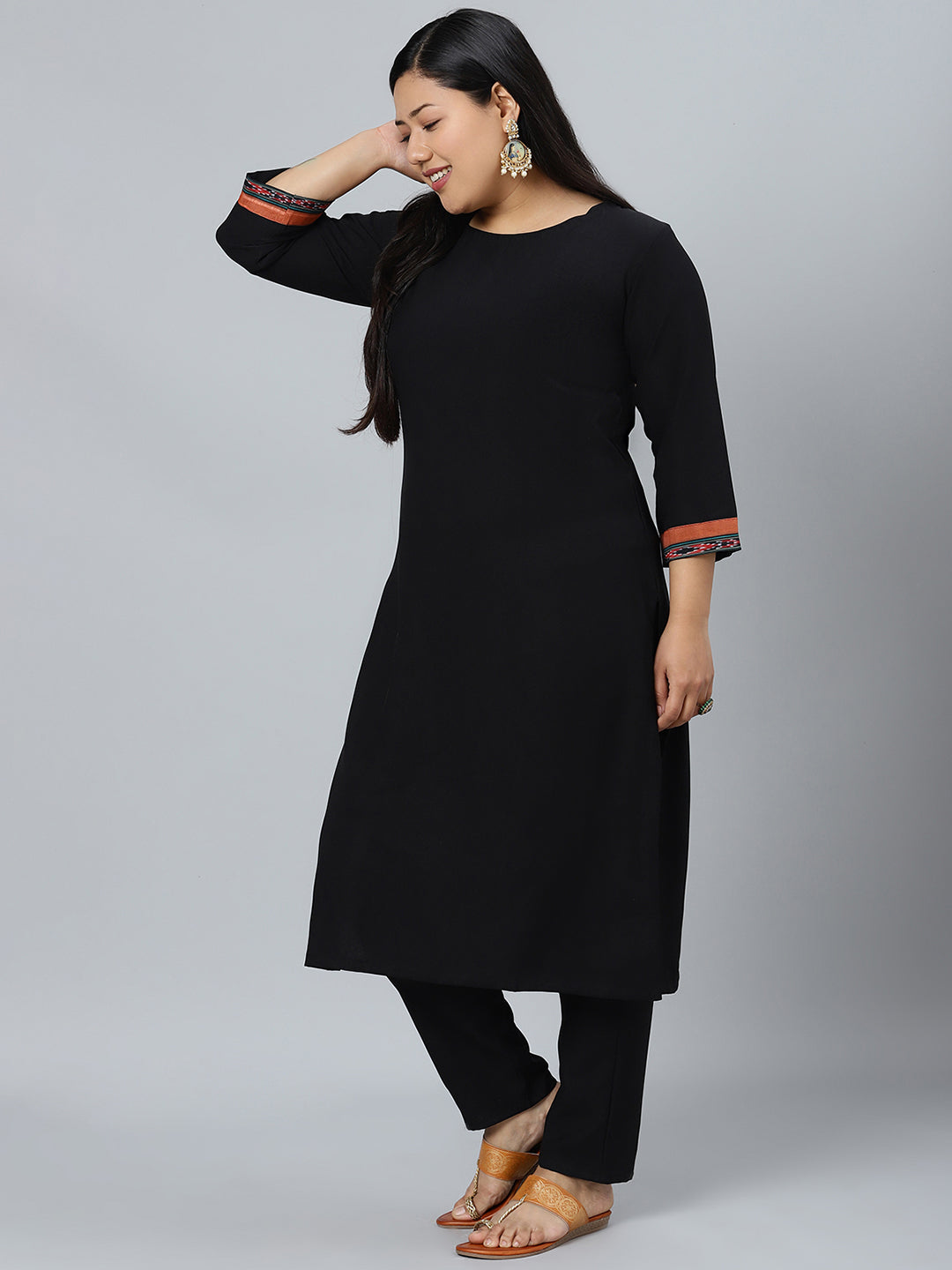 Women's Black Colour Dyed Straight Rayon Kurta, Pant With Dupatta / Kurta Set - Ziyaa