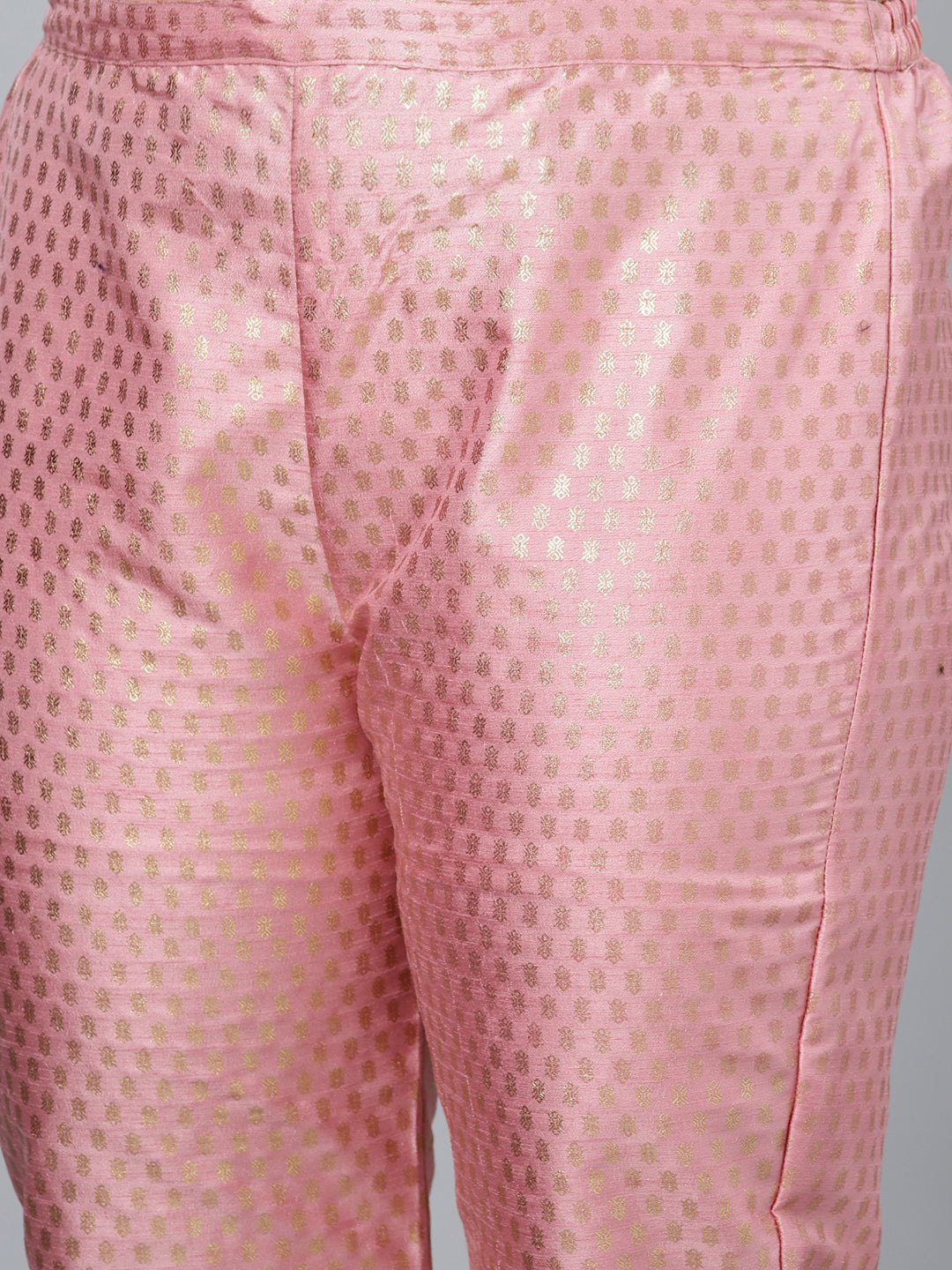 Women's Pink Colour Straight polysilk Gold Foil Print Kurta With Pant - Ziyaa