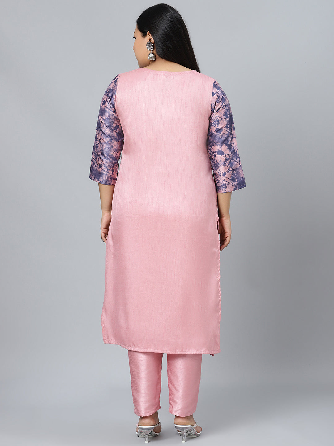 Women's Pink Digital Print Straight Polysilk Kurta Pant Set - Ziyaa