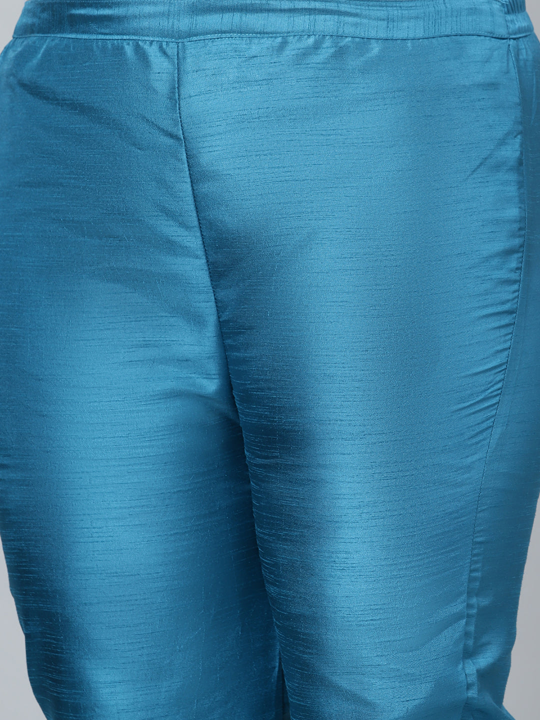 Women Blue Silk Printed Kurta with Pant Set by Ziyaa (2 Pc Set)