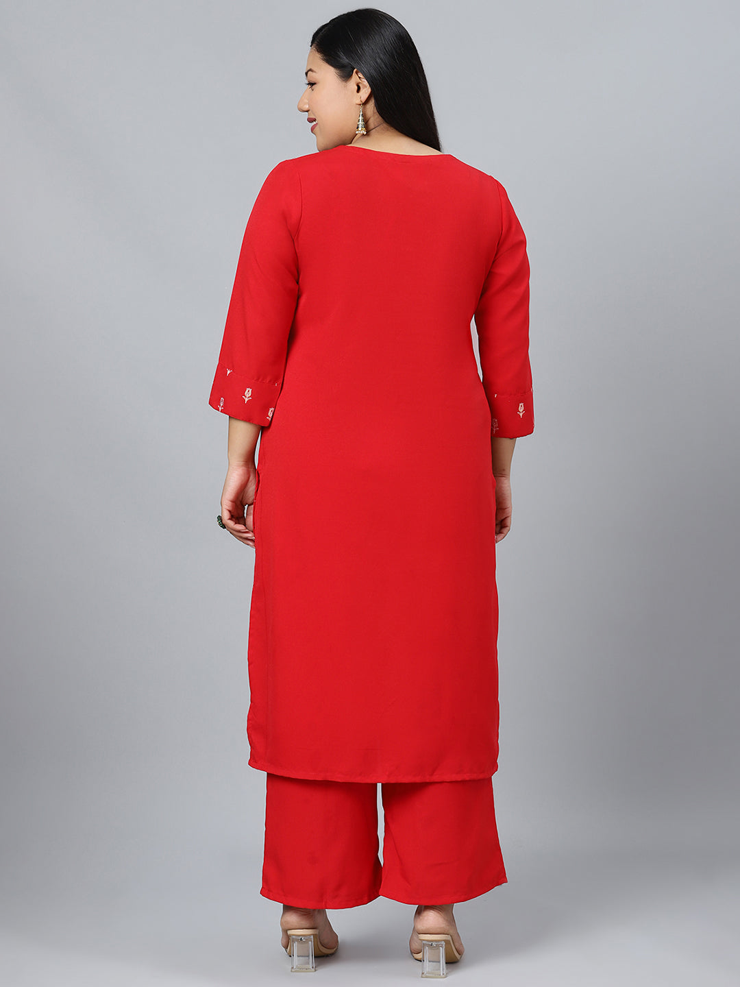 Women's Red Khadi Print Rayon Kurta With Palazzo by Ziyaa- (2pcs set)