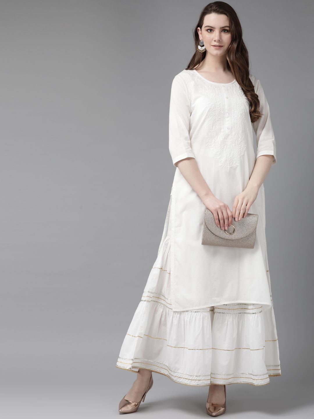 Women's White Cotton Voile Embroidered Straight Kurta - Juniper
