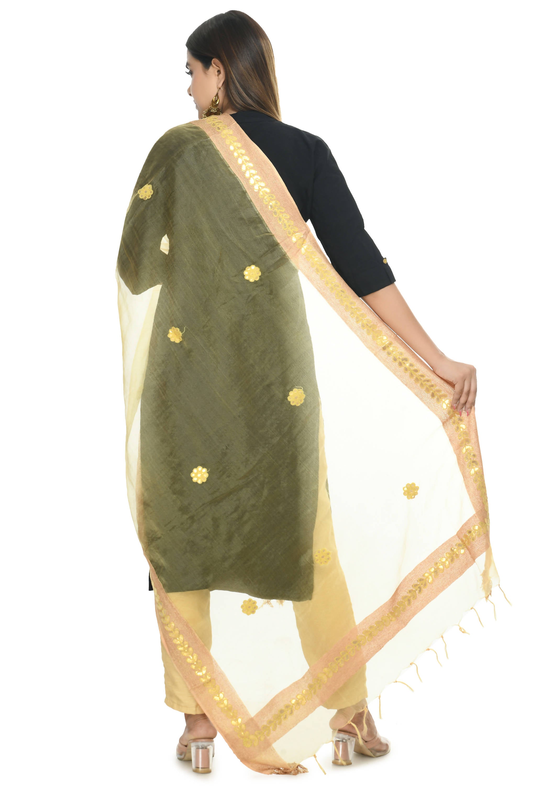 Women's Gota Patti Embroidery Golden Colour Dupatta Mfd0035 - Moeza