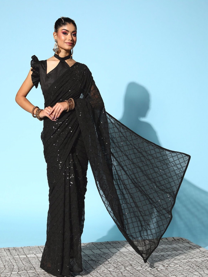 Women's Black Designer Saree Collection - Dwija Fashion