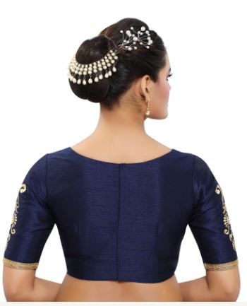 Women'S Poly Raw Silk Readymade Saree Blouse With Embroidered Sleeves - Madhu Fashion