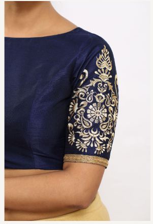 Women'S Poly Raw Silk Readymade Saree Blouse With Embroidered Sleeves - Madhu Fashion