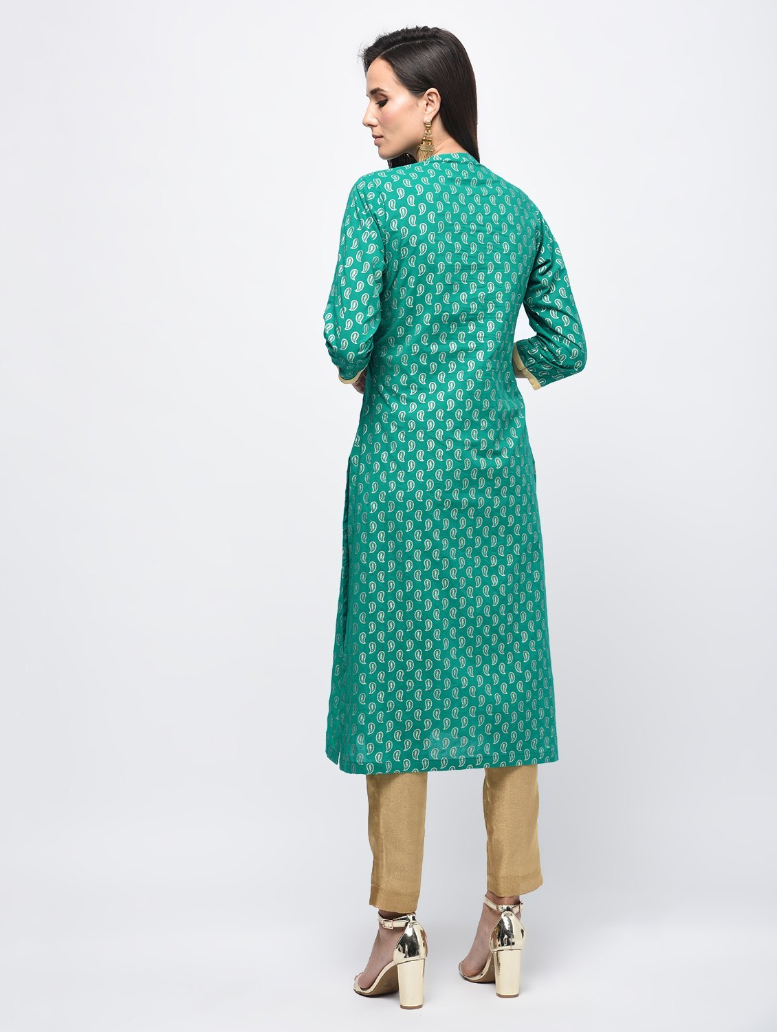 Women's Dark Green Polyster Solid Sleeveless V-Neck Dress - Myshka