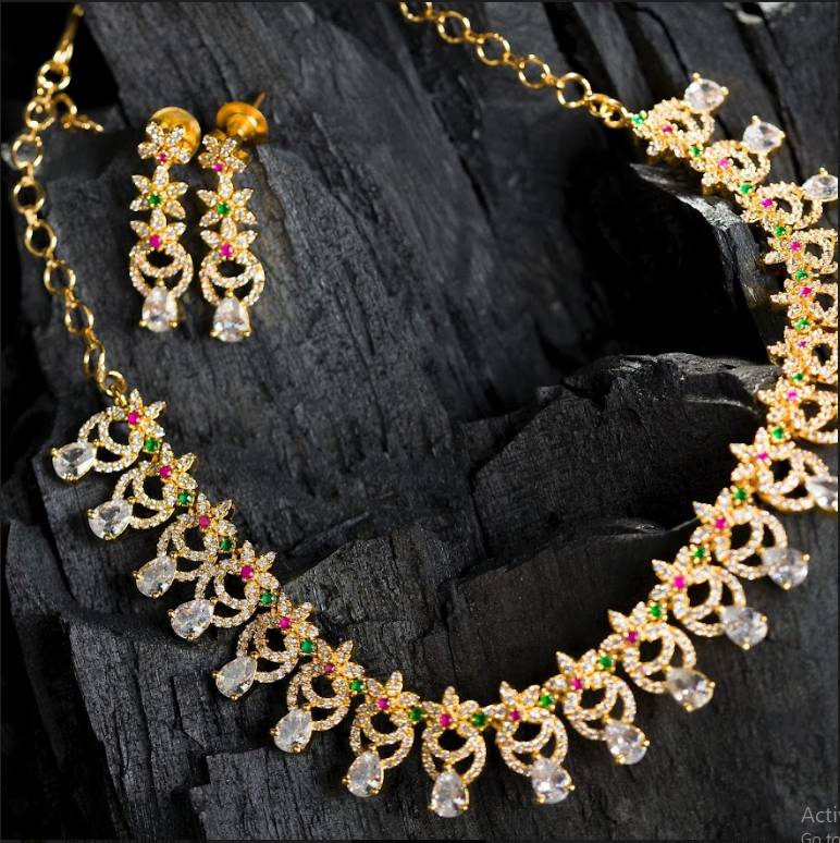 Women's Cz Necklace Set Gold Plated  - Alankara