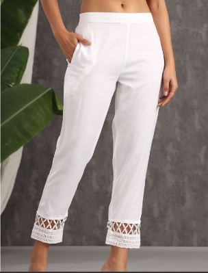 Women's White Rayon Solid Straight Pants - Juniper