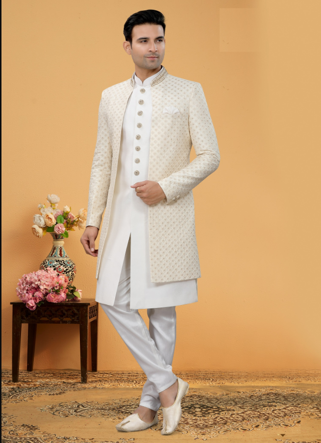 Men's Off White Indo-Western Collection - Dwija Fashion Men